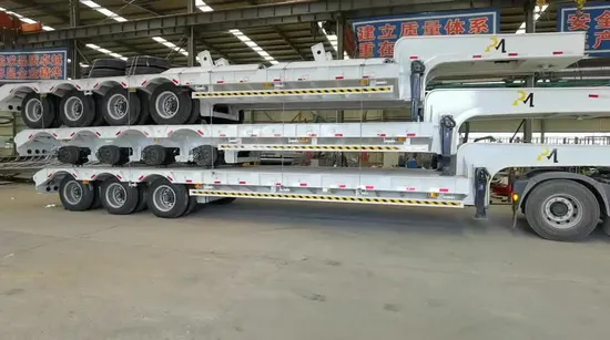3 Axle Lowbed 80t Ton Front Loading 40FT 13m 16m Container Lowbed 70 Tons 4 Axles Low Bed Lowboy Semi Trailer