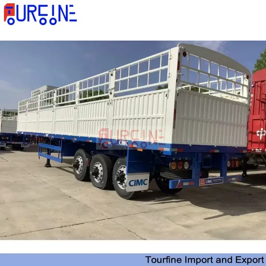 3 Axle 60 Ton Heavy Duty Flat Bed Cargo Fence Semi Trailer with Fuwa Axles 