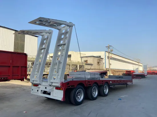 Domi Factory 3 Axle 40t 50t 60t 100t Gooseneck Lowboy Low Bed Semi Trailer Dimensions Lowbed Truck Trailer